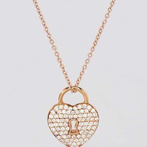 Tiffany & Co. 18k Rose Gold and Diamond Heart Lock Pendant Necklace